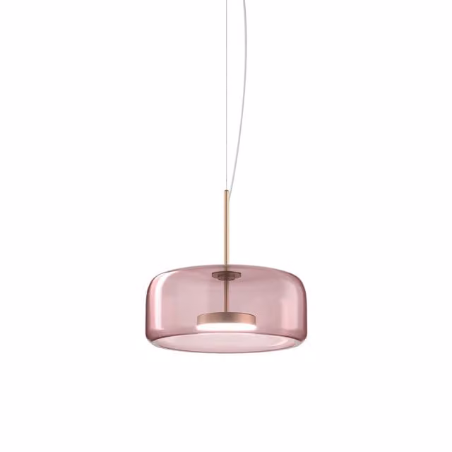 Lampada a sospensione Vistosi Jube G in metallo e vetro color oro/ottone con luce LED dimmerabile bianco caldo