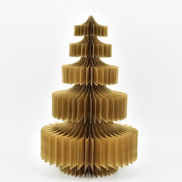 Albero di Natale in carta alveolare, color oro, altezza 45 cm. Prodotto con materiali naturali