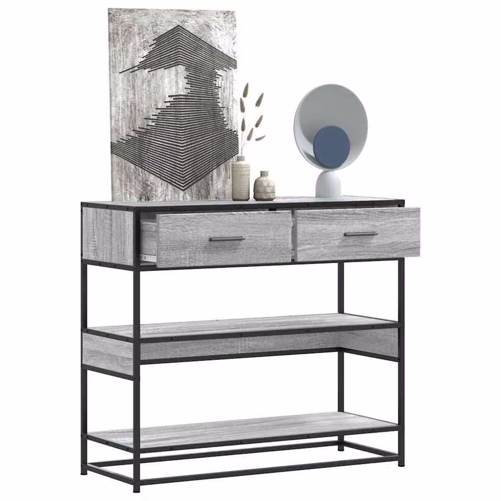 vidaXL Tavolo Consolle in Legno e Metallo Rovere Sonoma Grigio L/P/H: 90 x 35 x 80 cm