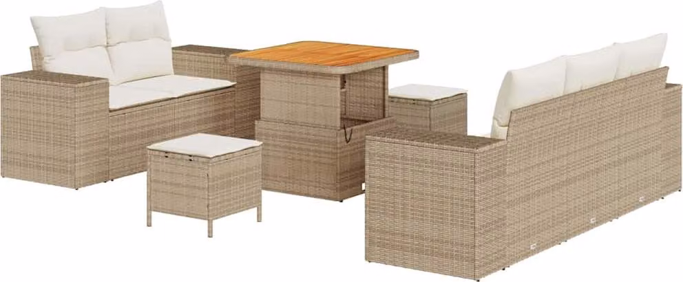 Set Divano da Giardino 8 pcs Beige polyrattan