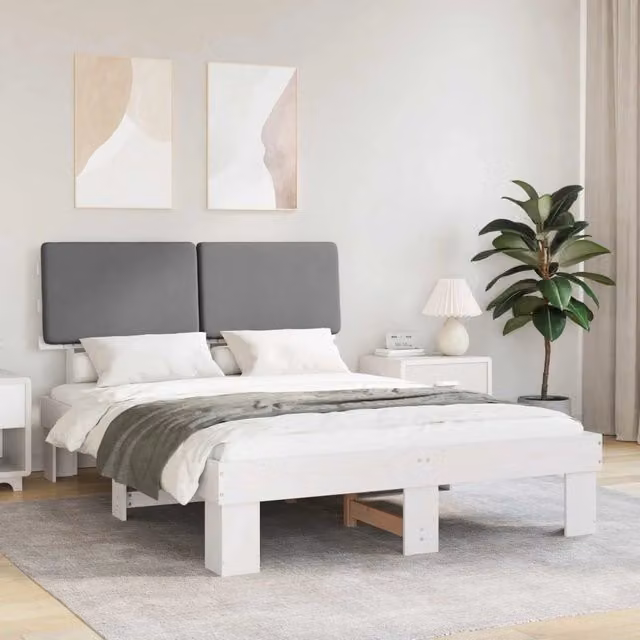 Letto con Testiera Rivestita Grigio Chiaro 150 x 200 cm 877343