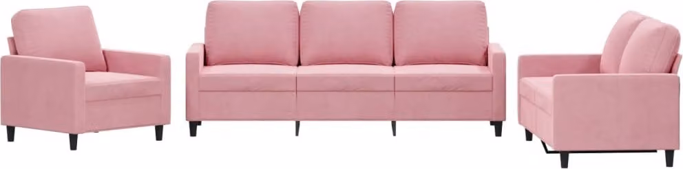 Set di Divani 3 pz con Cuscini rosa in Velluto