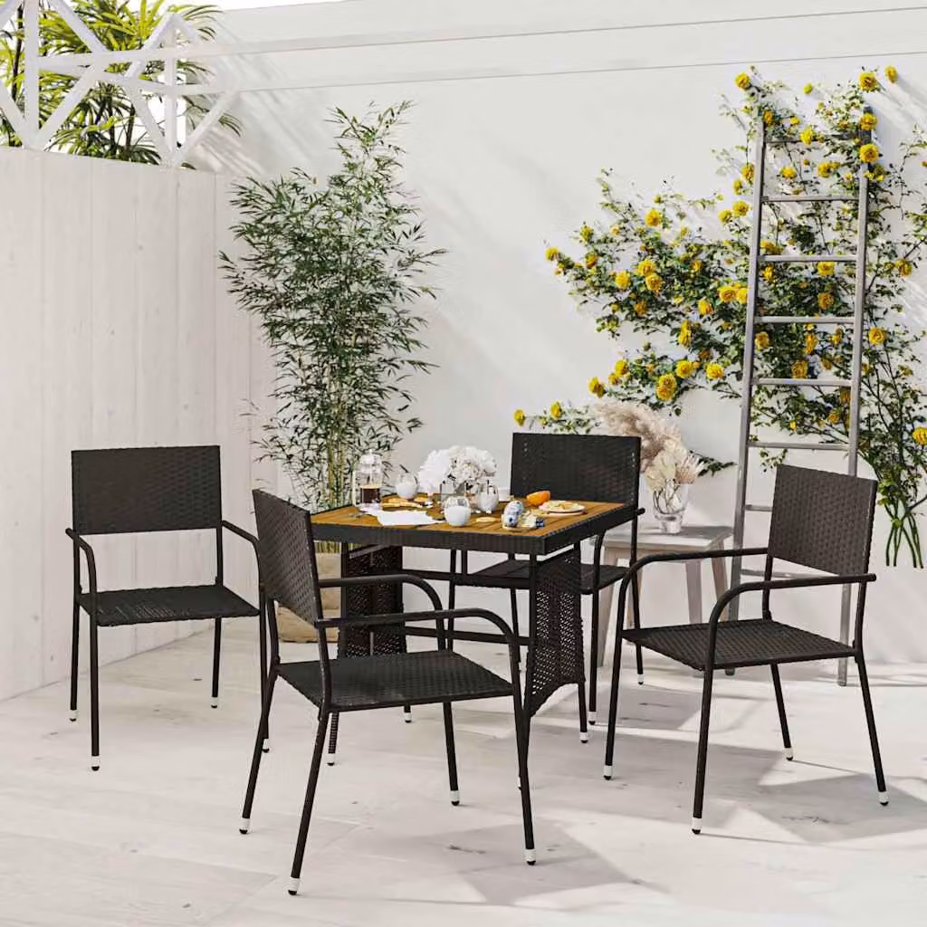 Set da pranzo per giardino e terrazzo vidaXL in 5 pezzi in polyrattan nero con tavolo in legno di acacia