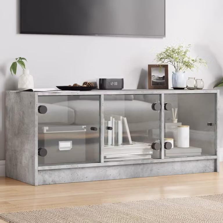 Mobile Porta TV vidaXL con Ante in Vetro e Legno, Grigio, L 102 cm x P 37 cm x H 42 cm