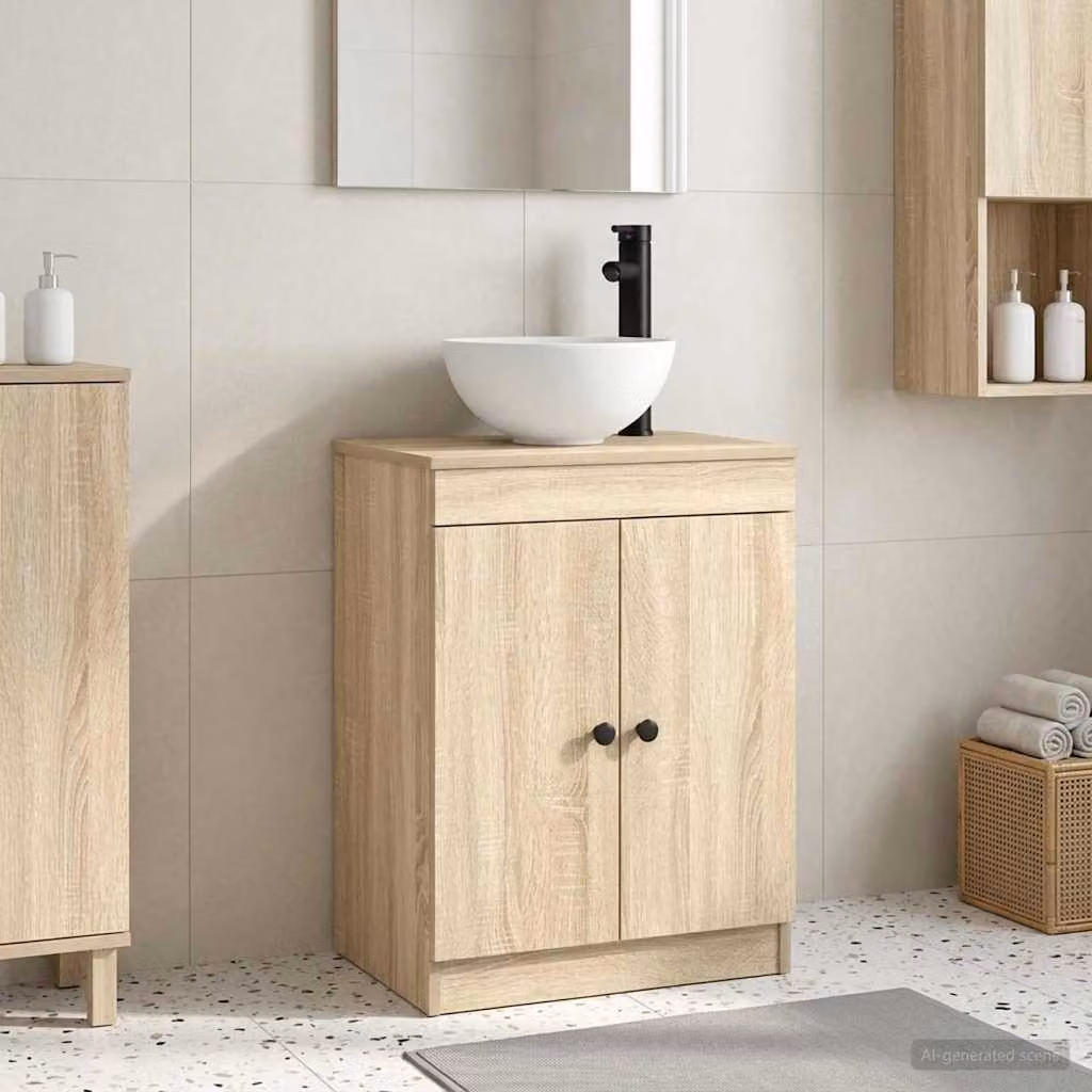 Mobile da bagno con lavabo vidaXL in Rovere Sonoma, marrone e beige, L: 54 cm, P: 35 cm, H: 83 cm