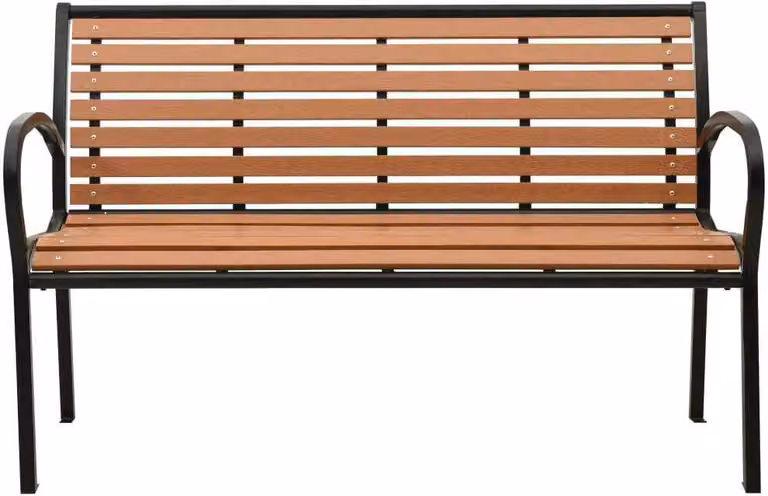 Panchina da giardino nera e marrone 116 cm in acciaio e WPC