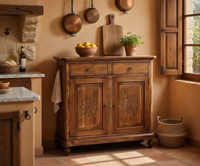 Madia credenza con 2 porte in legno stile shabby chic noce consumato Mobili 2G L/P/H: 104 x 43 x 98 cm