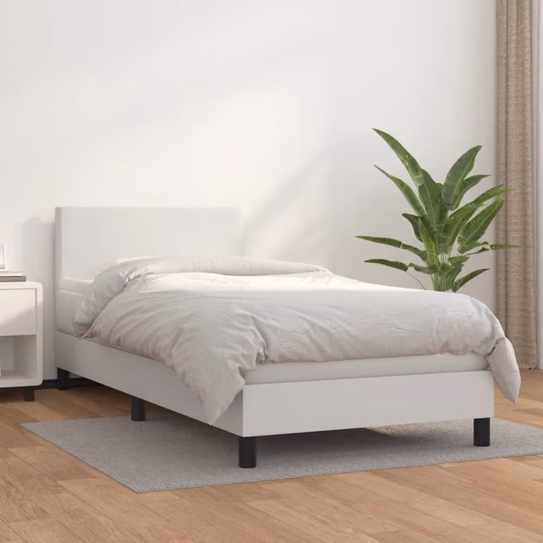 vidaXL Giroletto a Molle Ibrido con Materasso in Similpelle Bianco L/P/H: 90 x 200 cm
