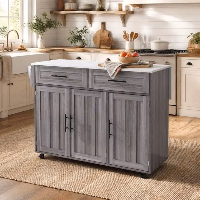 Carrello cucina multifunzionale con piano allungabile 129x46x91;5 cm; grigio e bianco