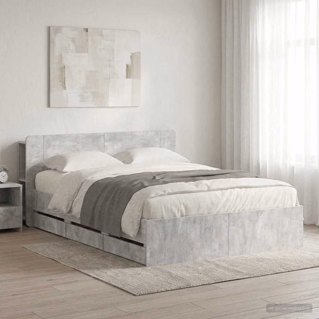 Struttura letto con contenitore e testata vidaXL Grigio Cemento L/P/H: 150 x 200 x 80 cm