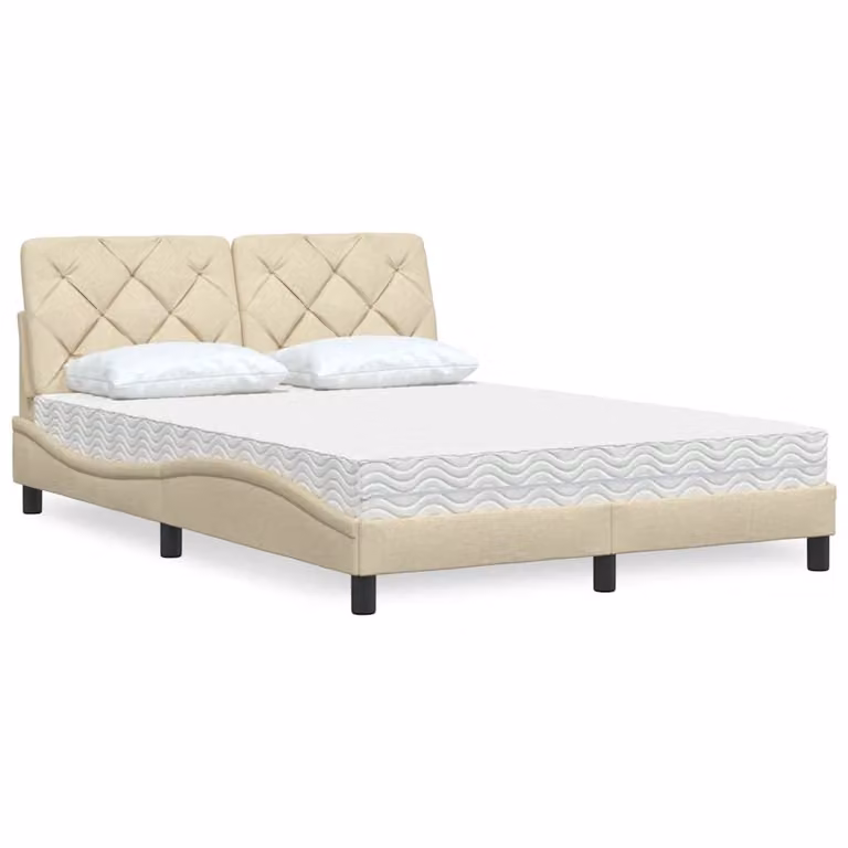 Letto con Materasso vidaXL in Tessuto Beige e Bianco L/P/H: 200 x 140 x 74,5 cm