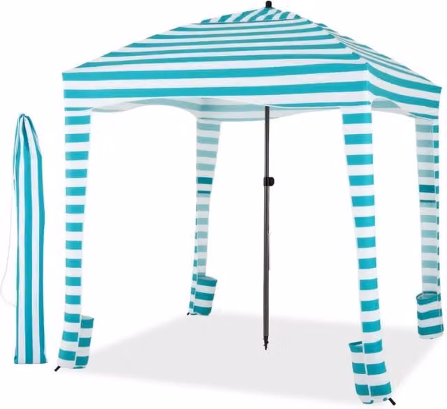 Tenda cabina da spiaggia pieghevole con parete laterale removibile e borsa da trasporto, protezione UPF 50+, Verde/Turchese, L/P/H: 183 x 183 x 240 cm – 1