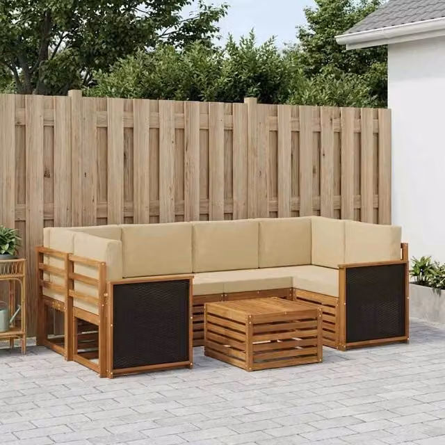 Set di divani da esterno 7 pz Naturale e Beige 3384074