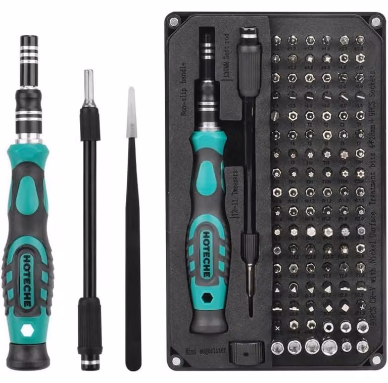 Set di 106 utensili di precisione, completo di punte in acciaio CRV e prolunga magnetica