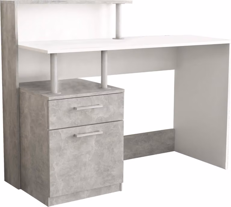 Milani Home - scrivania moderna 120 x 55 x 75 cm con cassetto, color cemento e bianco, per studio e ufficio