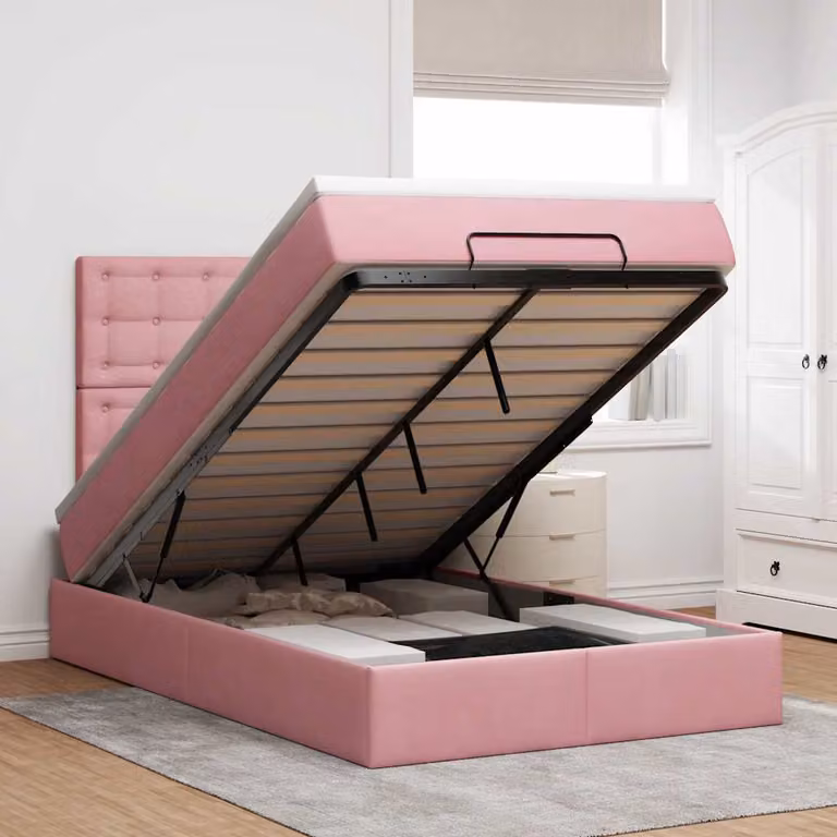 vidaXL Letto con Pouf e Materasso in Velluto Rosa e Bianco, L/P/H: 200 x 120 x 76 cm