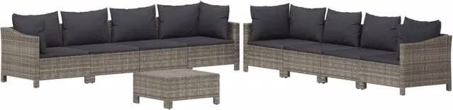 Set di mobili da giardino Outsunny in polyrattan grigio con 9 pezzi e cuscini imbottiti – 1