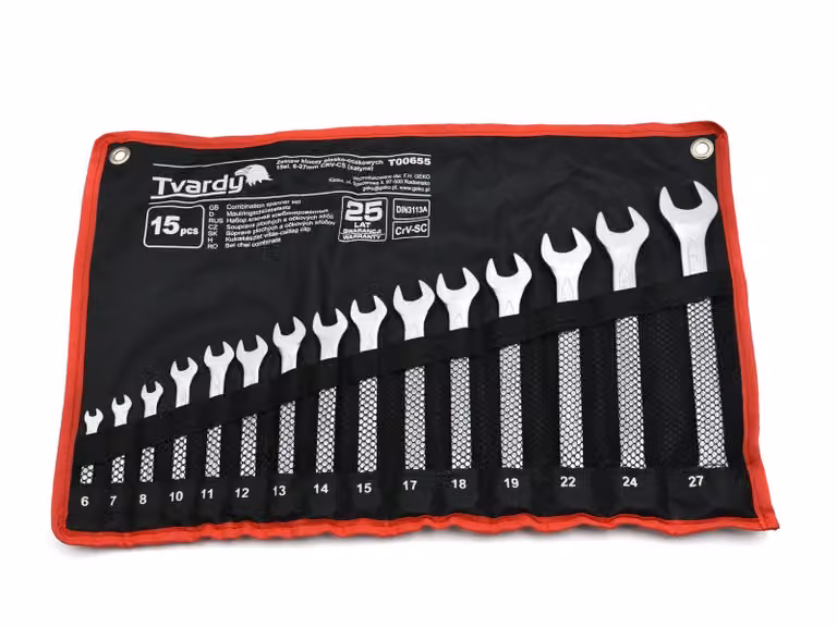 set di 15 chiavi combinate da 6-27 mm - Robusti utensili CRV con rivestimento lucido opaco, resistenti alla corrosione, ideali per i professionisti e gli amanti del fai da te.