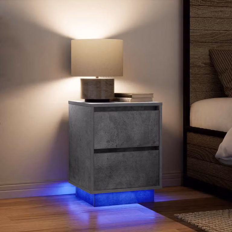 Set di 2 comodini vidaXL con luci LED integrate, colore grigio cemento, L 38 cm x P 34 cm x H 50 cm