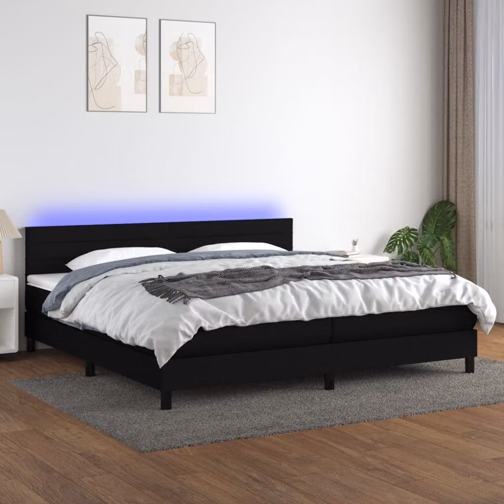 Maison Exclusive - Letto a Molle Materasso e LED Nero 200x200cm in Tessuto
