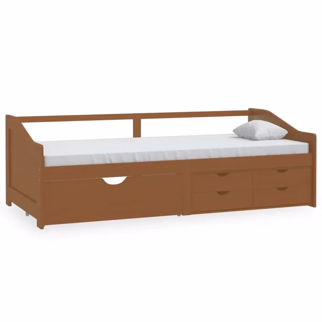 vidaXL Divano Letto 3 Posti Moderno in Legno di Pino e Tessuto Marrone L/P/H: 204 x 90 x 66 cm – 2