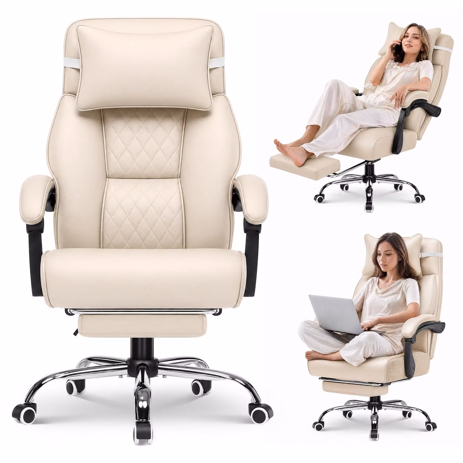 Sedia da gaming GTPLAYER con poggiapiedi, multifunzionale, in ecopelle, capacità di carico fino a 130 kg. Sedia da ufficio ergonomica con cuscino per la testa, schienale regolabile da 90° a 135°, seduta di 53 cm