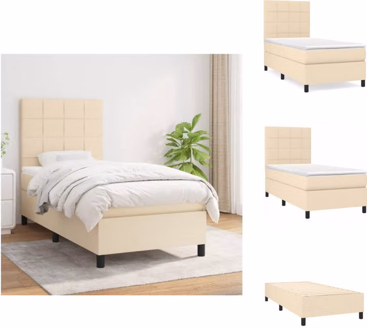 vidaXL Letto a molle con materasso crema 100x200 cm in tessuto - Letti e strutture letto