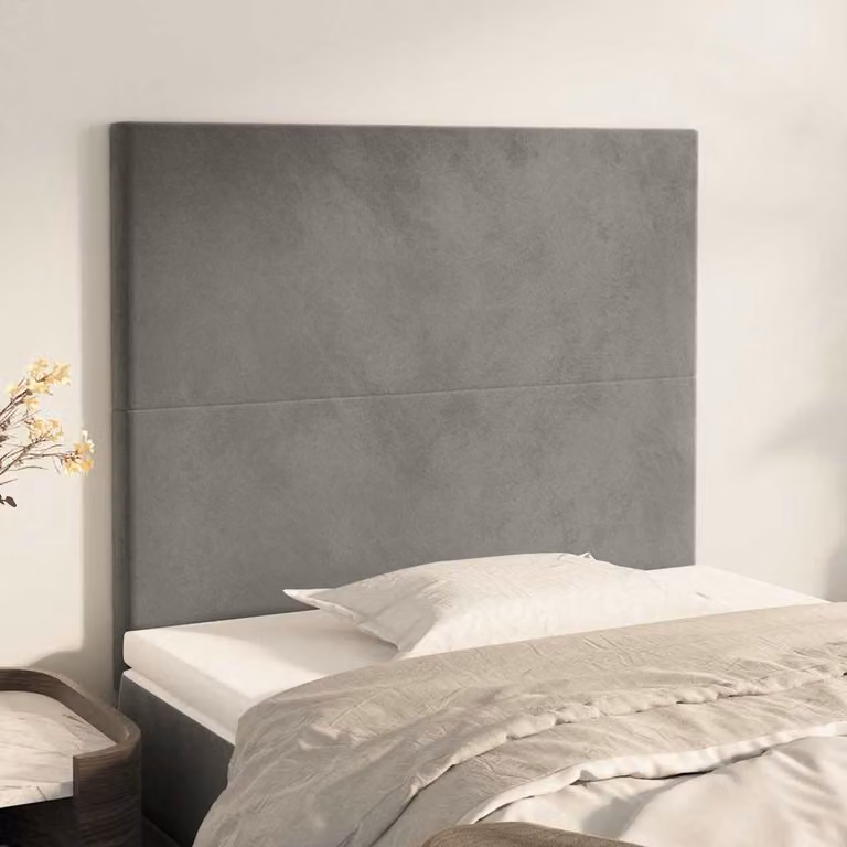 Testiera per letto vidaXL in velluto grigio chiaro con pannello imbottito, L: 100 cm, P: 5 cm, H: 118-128 cm