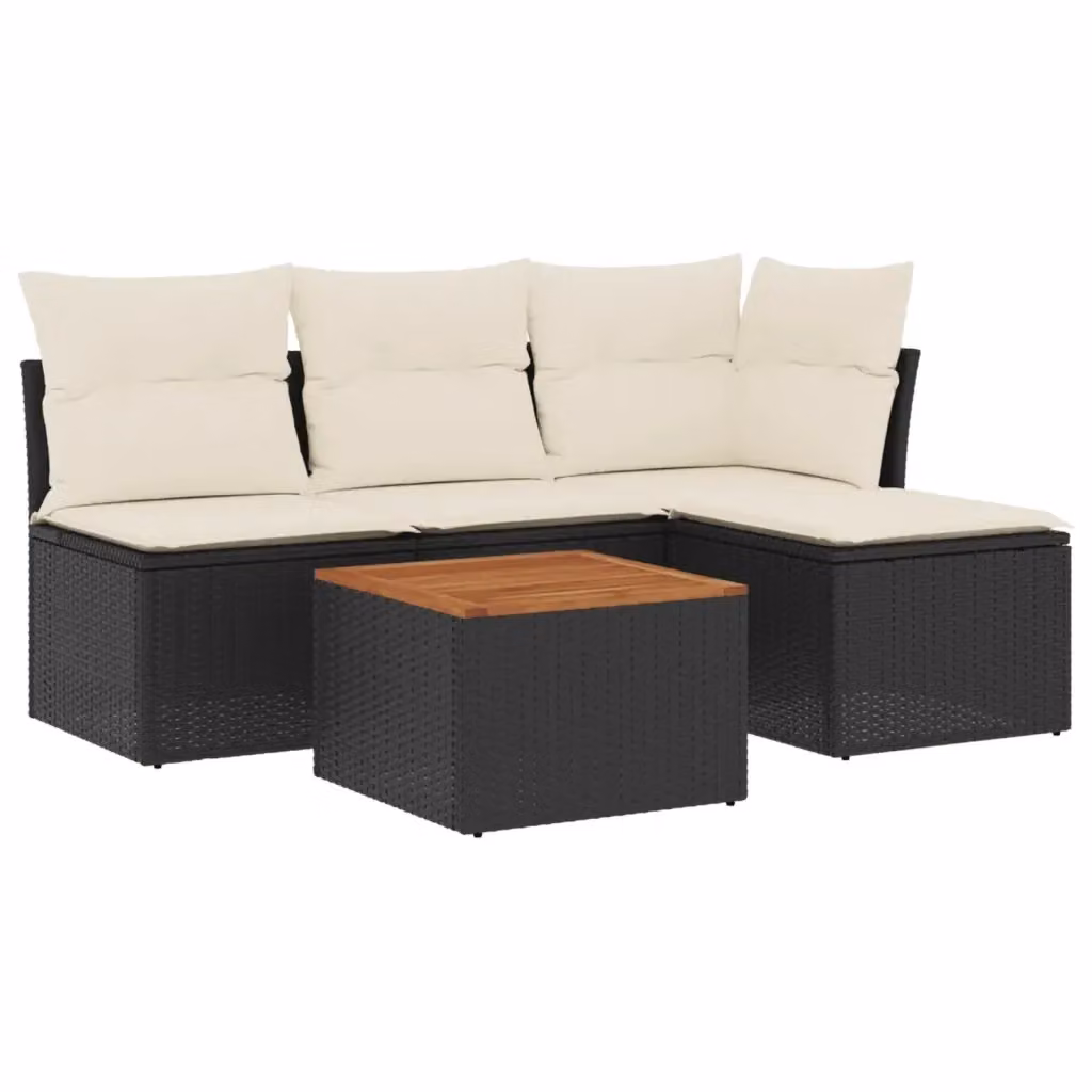 vidaXL Set Divani da Giardino 5 pz a Forma a L in Polyrattan Nero con Cuscini e Tavolino da Esterno – 2