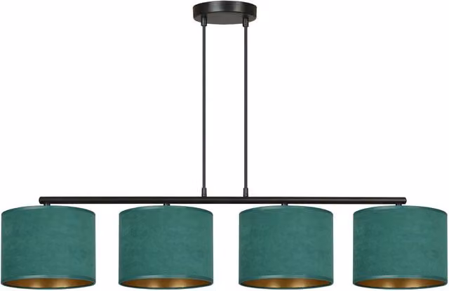 Lampadario a sospensione Emibig Hilde con 4 luci E27 in tessuto e metallo, colore verde, oro e nero, regolabile in altezza
