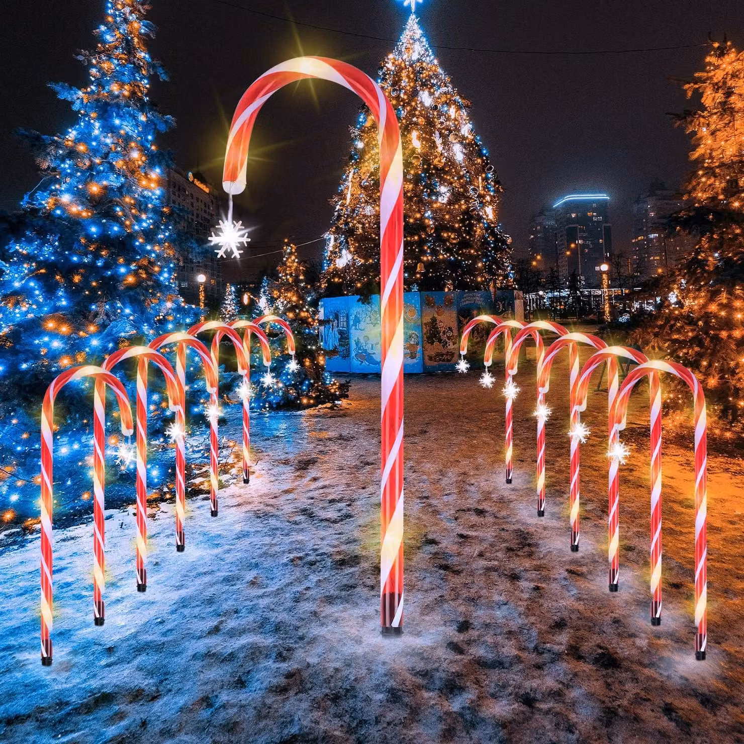 12 decorazioni a forma di bastoncino di zucchero con 72 LED, a forma di fiocchi di neve, grado di protezione IP65, per decorazioni natalizie