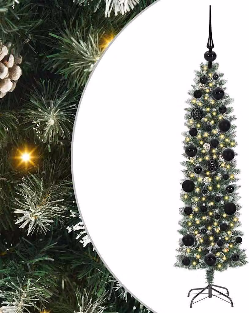 Albero di Natale Artificiale Sottile Verde e Bianco 120 cm
