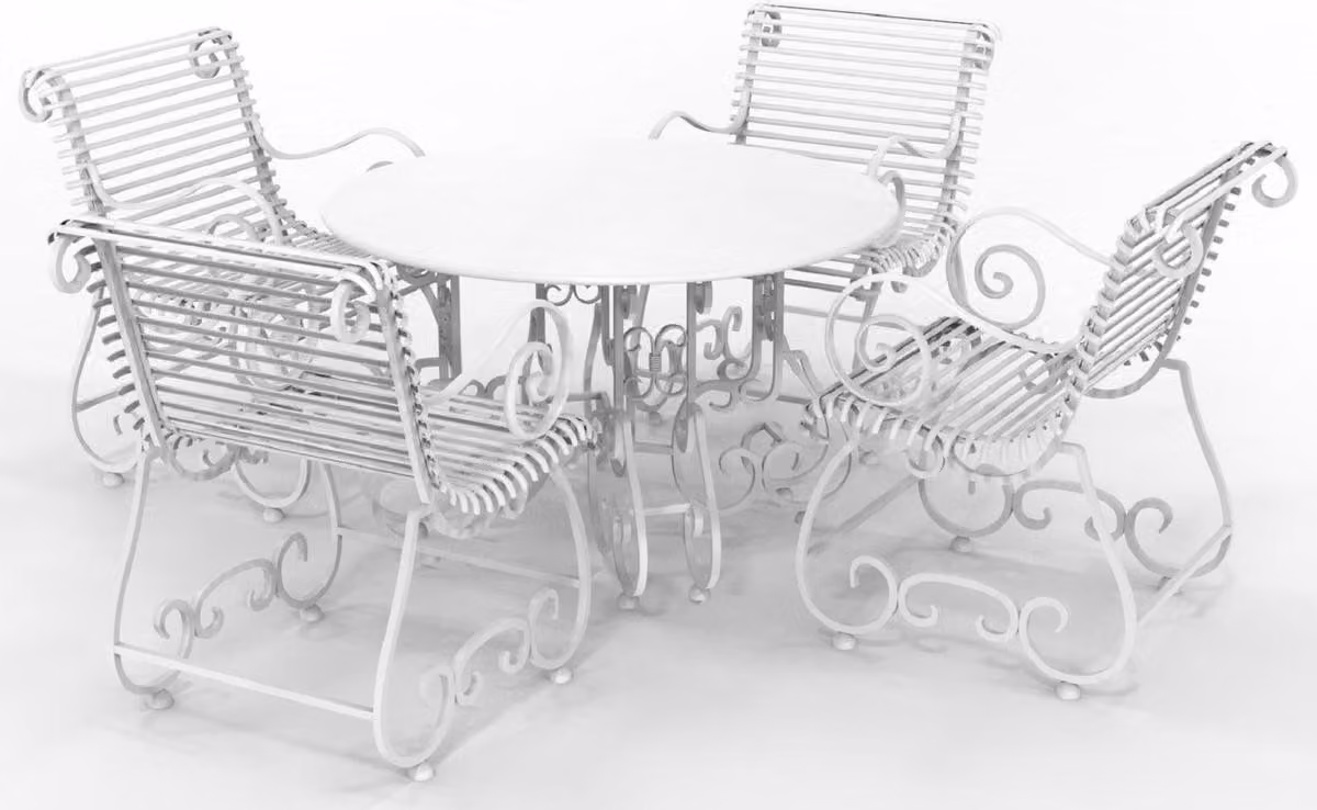 Casa Padrino Set di mobili da giardino in ferro battuto liberty - Vari colori - 1 tavolo rotondo e 4 sedie da giardino con braccioli - Mobili da giardino e da giardino in ferro battuto liberty