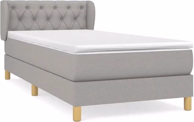 Letto singolo per adulti con materasso a molle e struttura imbottita in tessuto grigio e bianco, L/P: 80 x 200 cm – 1