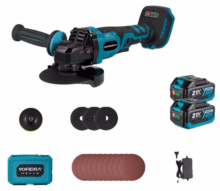 Smerigliatrice angolare, motore brushless, velocità variabile, set con 2 batterie