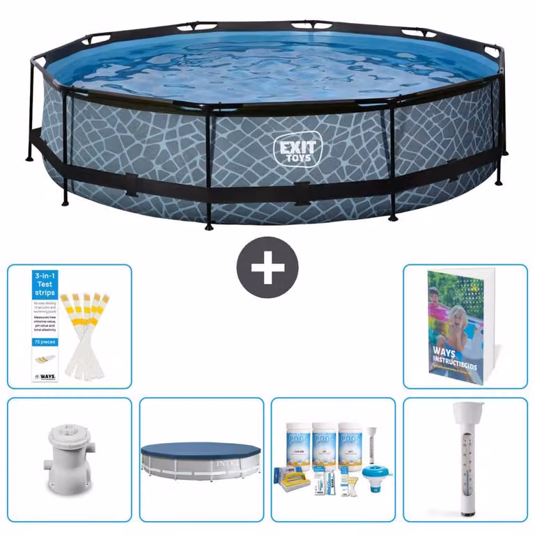 Piscina fuori terra - Design effetto pietra - 360x76 cm - 5 pezzi - Modello S226