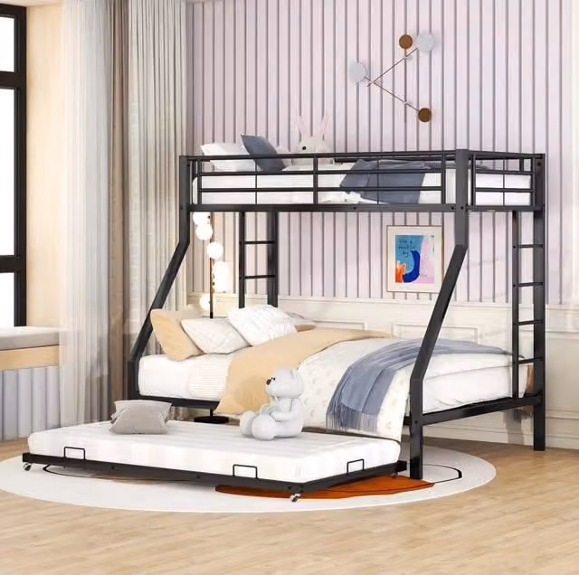 Letto a castello in metallo con letto estraibile 90/140 x 200 cm nero