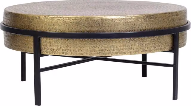 Tavolino con piano in ottone e base in metallo