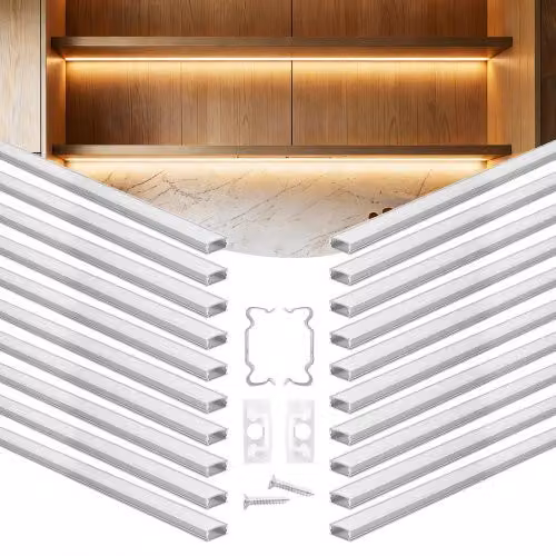 Set di 20 profili per strisce LED VEVOR in alluminio a forma di U color argento, lunghezza 2 m, ideali per illuminazione sottopensile da cucina