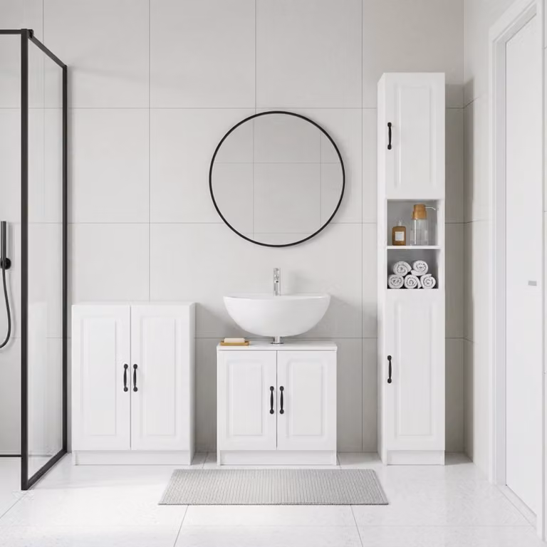 Set di mobili da bagno vidaXL UTRECHT in 3 pezzi, Bianco Lucido, con mobile lavabo e pensili