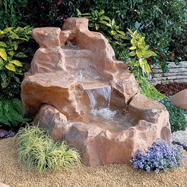 Cascata Artificiale da Giardino in Roccia Marrone GIORDANOSHOP in Vetroresina con Pompa L: 185 cm, P: 145 cm, H: 110 cm – 1