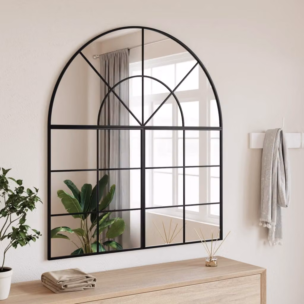 Specchio da parete rotondo vidaXL in metallo e vetro nero L: 100 cm, H: 110 cm