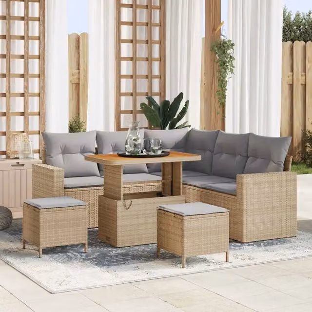 Set Divano da Giardino 8 pz Beige polyrattan 3361617