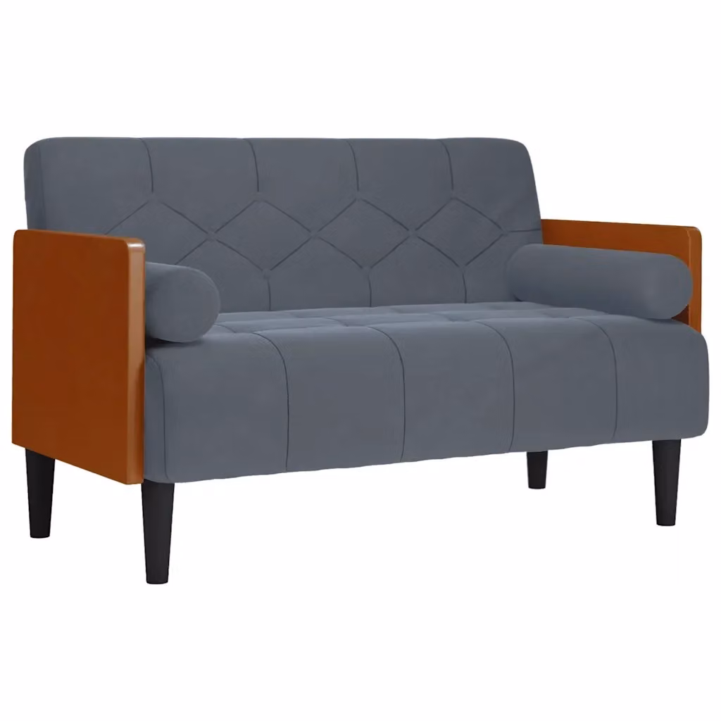 Divanetto vidaXL in velluto grigio con cuscini, L: 116 cm, P: 74,5 cm, H: 68 cm – 2