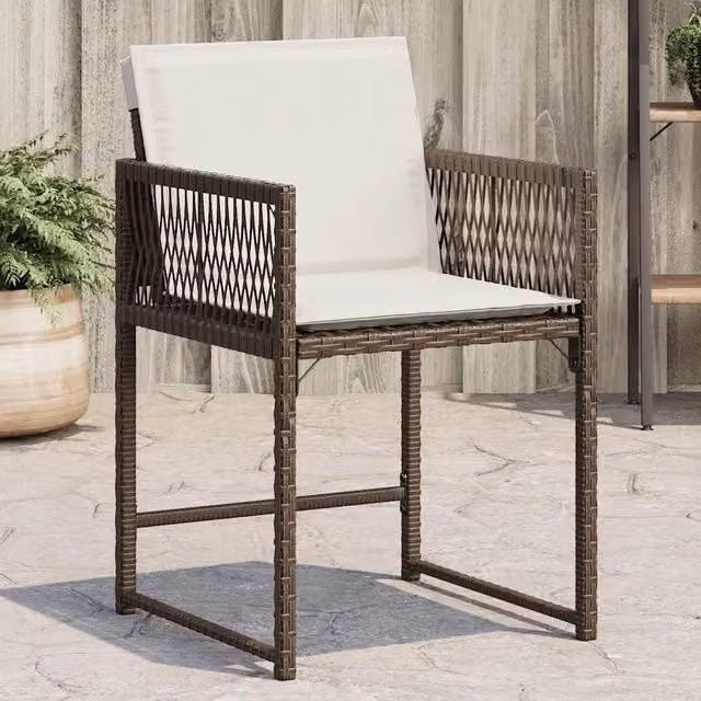 Set di 4 sedie da giardino con cuscini vidaXL in polyrattan marrone e bianco con braccioli