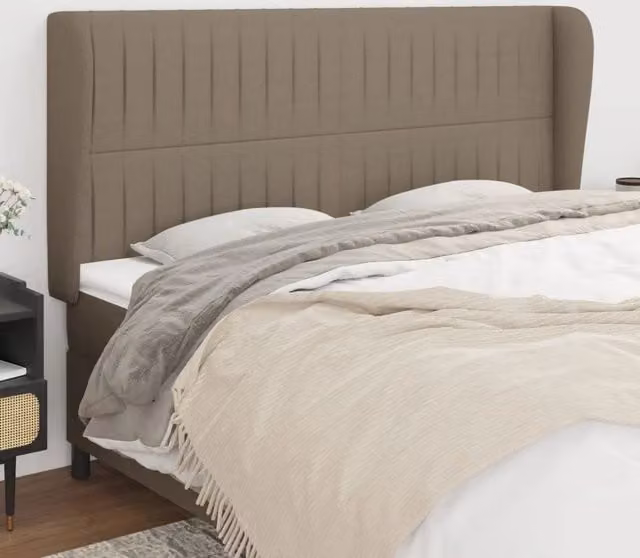 Testiera per letto imbottita vidaXL in tessuto beige con struttura in legno di larice L: 183 cm, P: 23 cm, H: 128/150 cm – 1
