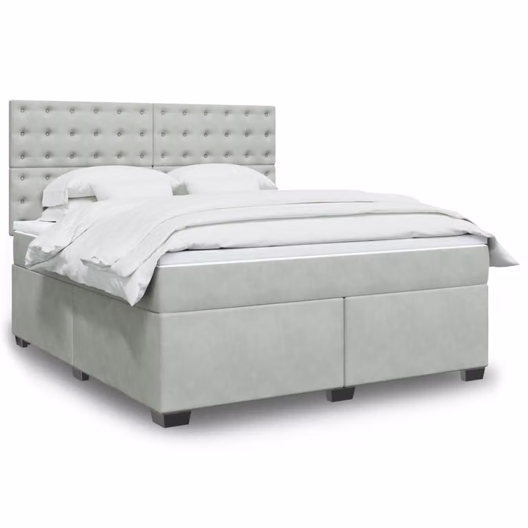 vidaXL Giroletto a Molle con Materasso in Velluto Grigio Chiaro e Bianco L/P: 180 x 200 cm
