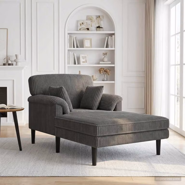 vidaXL Chaise longue moderna a forma di L in velluto a coste grigio chiaro con coperture rimovibili e cuscini inclusi L/P/H: 174 x 101 x 90 cm