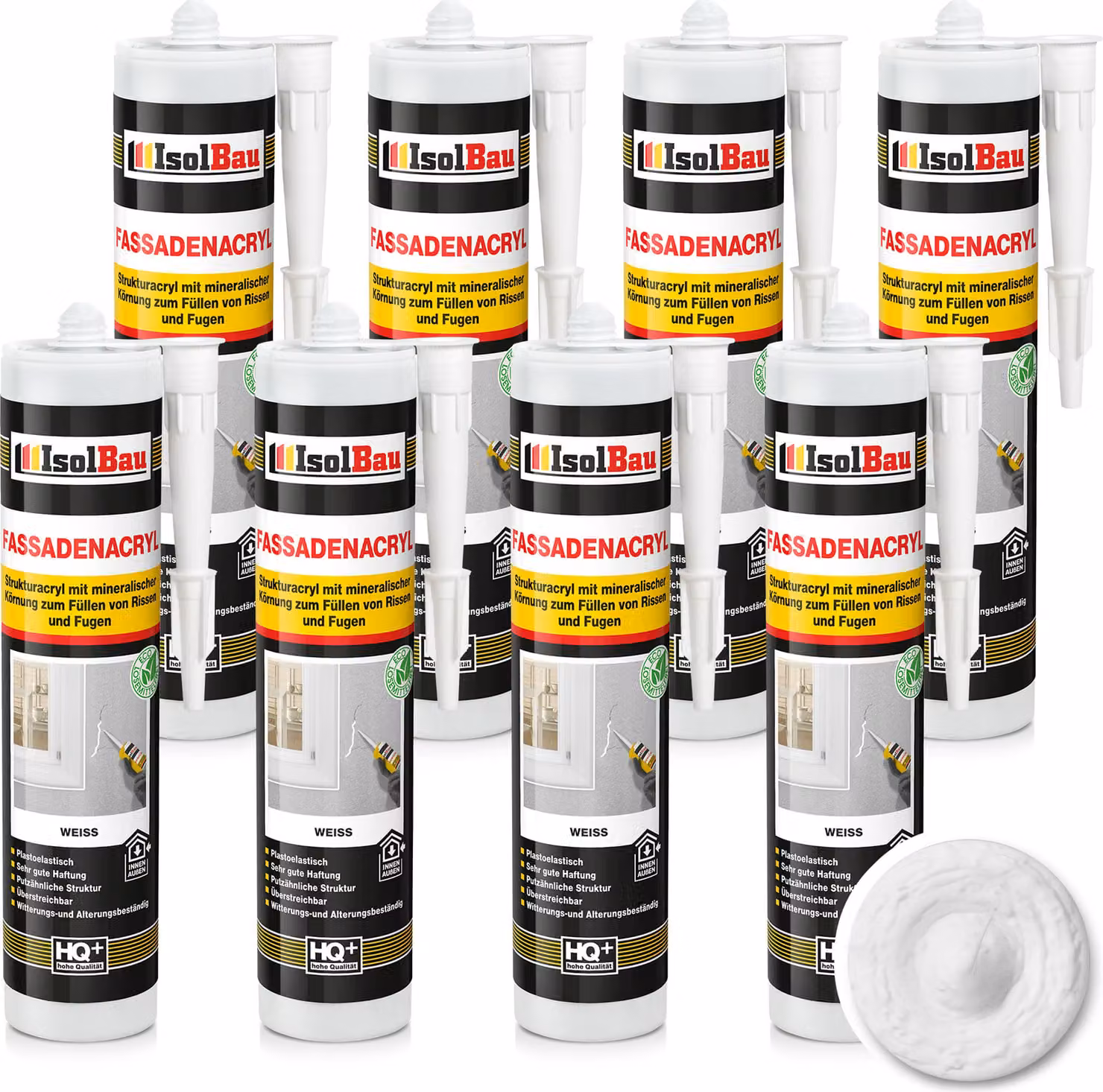 Isolbau, sigillante acrilico per facciate - 8 tubetti da 300 ml. Sigillante acrilico con granuli per riempire fessure e giunti sia all'interno che all'esterno - Colore bianco