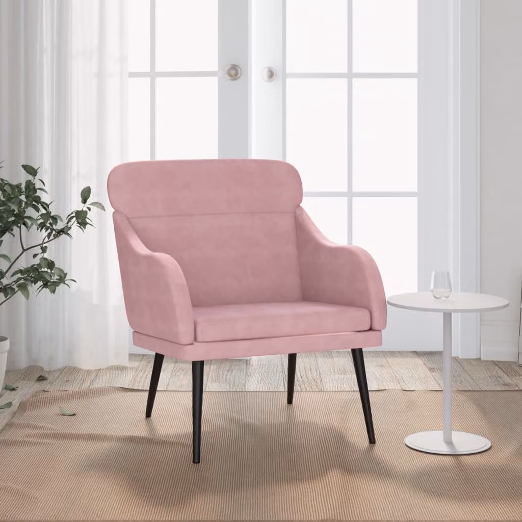 Poltrona relax moderna vidaXL in velluto rosa con braccioli e struttura in metallo L: 63 cm, P: 76 cm, H: 80 cm